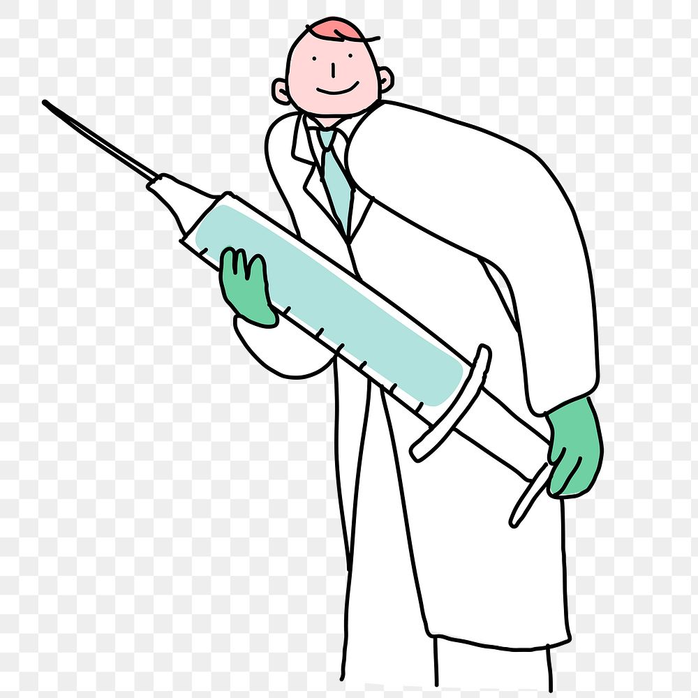 Happy doctor png with influenza vaccine in a syringe illustration 