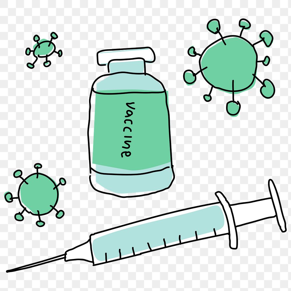Vaccine injection png doodle illustration vial with needle doodle for clinical trial