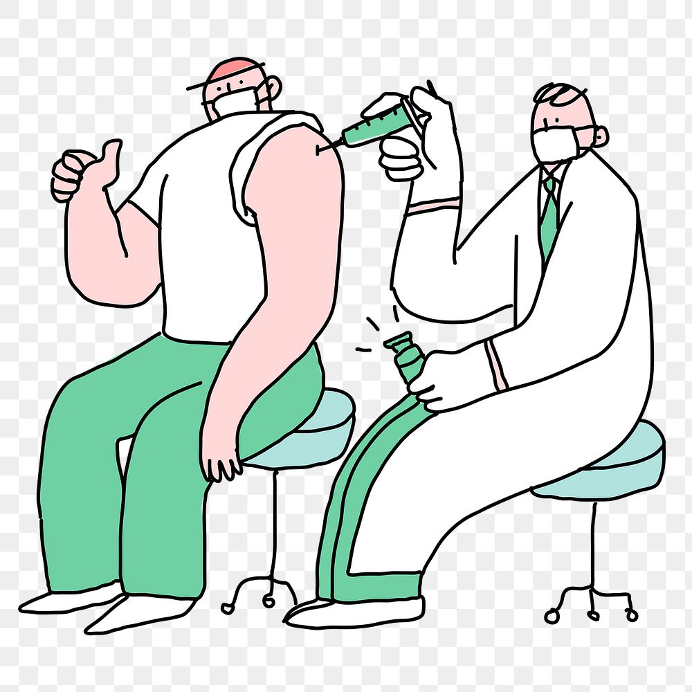 Doctor injecting vaccine png doodle illustration character