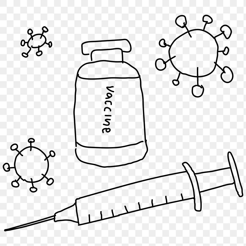 Vaccine injection png doodle illustration bottle with needle doodle for clinical trial