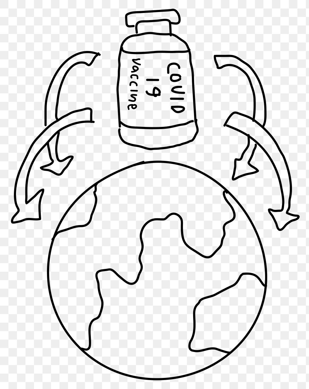 Global covid 19 vaccination png doodle illustration