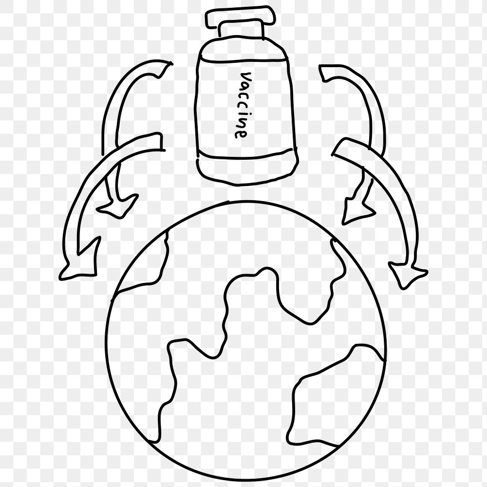 Global vaccine distribution png doodle illustration