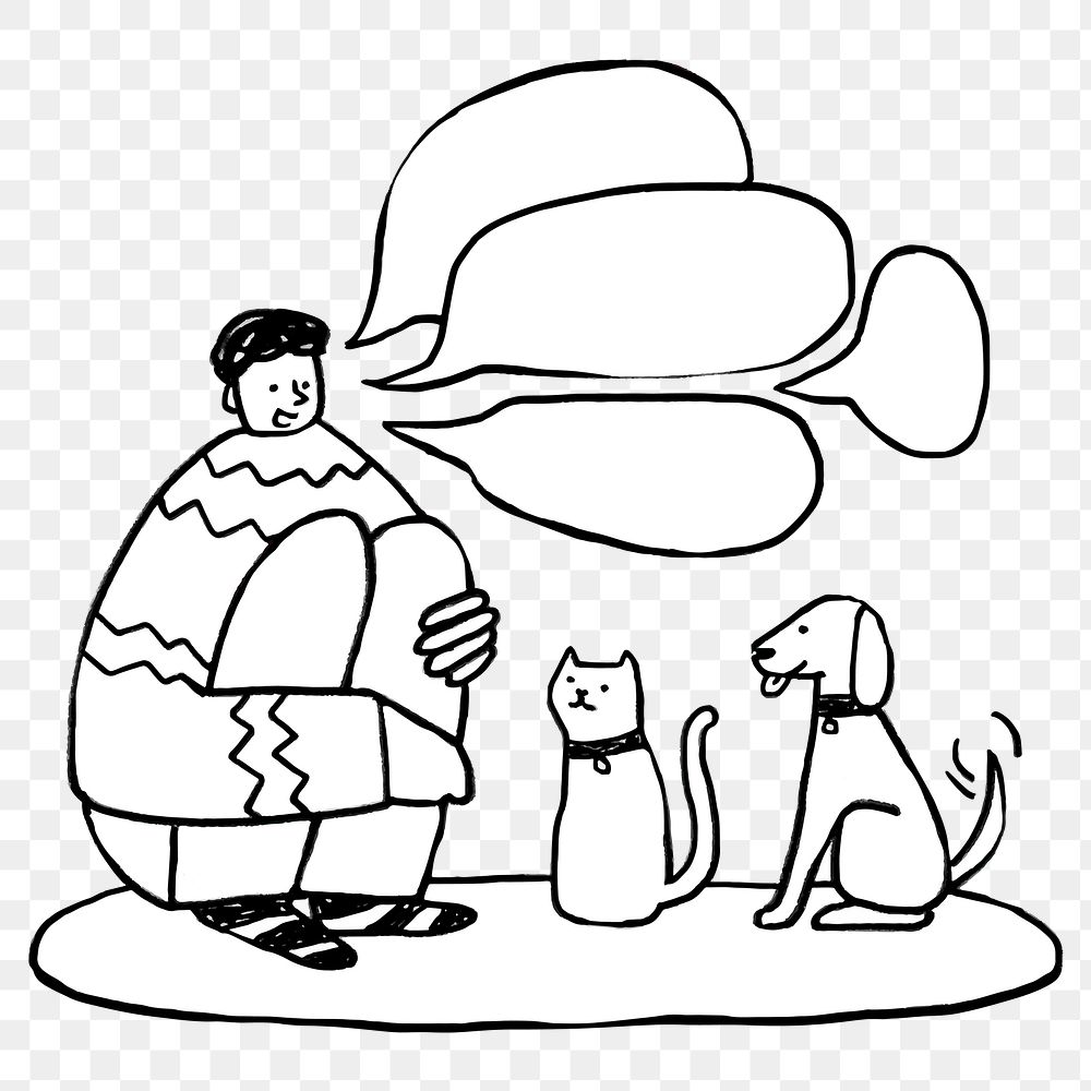 Man talking to pets during coronavirus quarantine doodle element transparent png