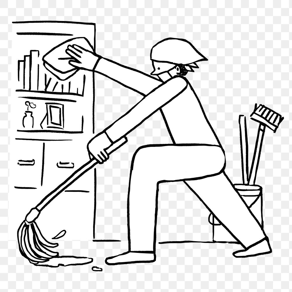 Woman cleaning her house during coronavirus quarantine element doodle transparent png