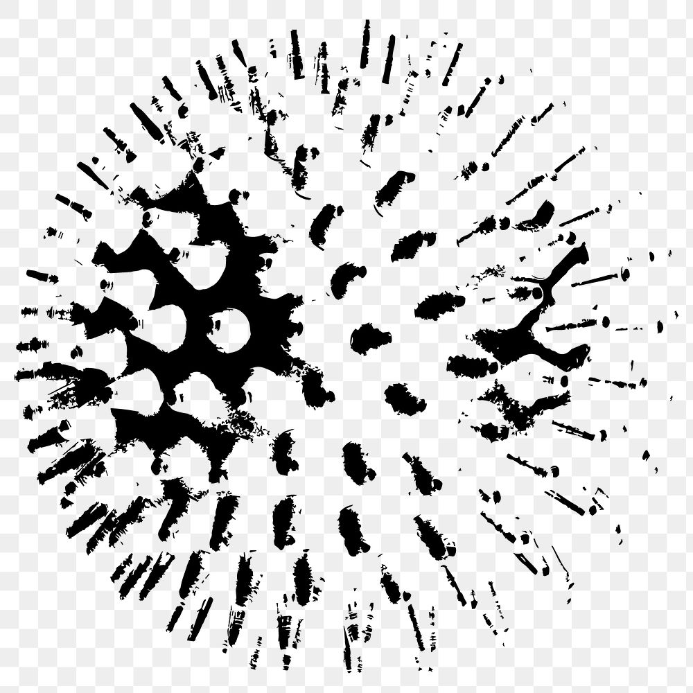 Black and white coronavirus cell under microscope design element