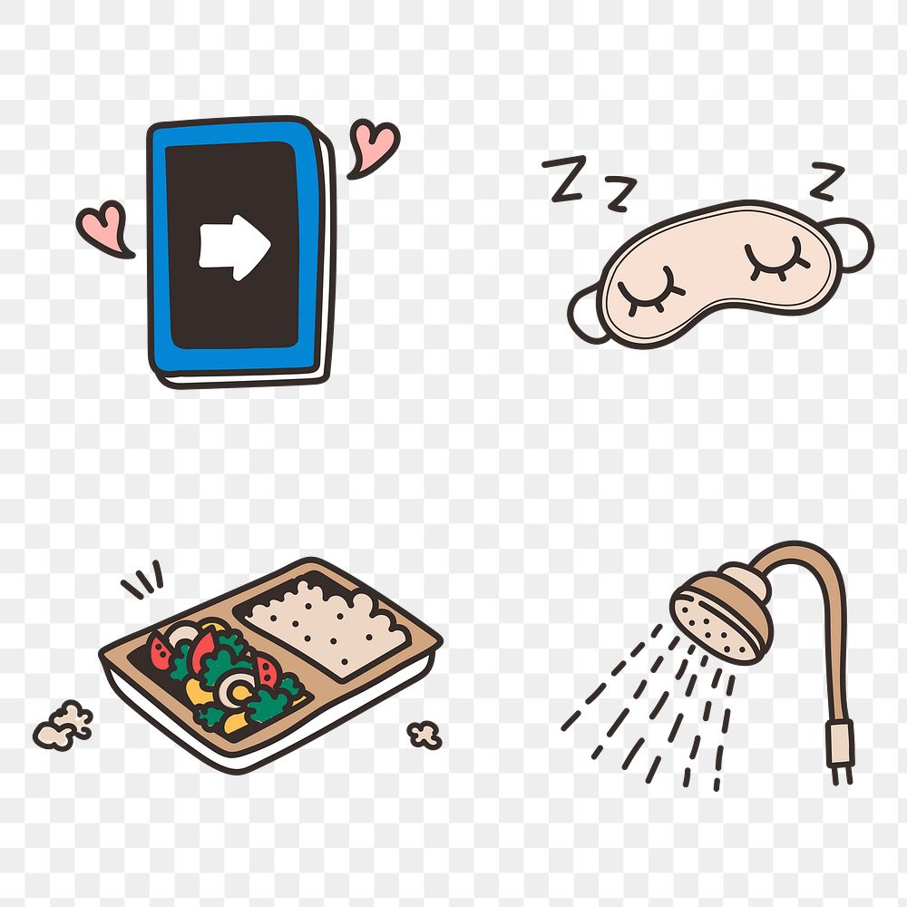 Cute social distancing and quarantine icon illustration set