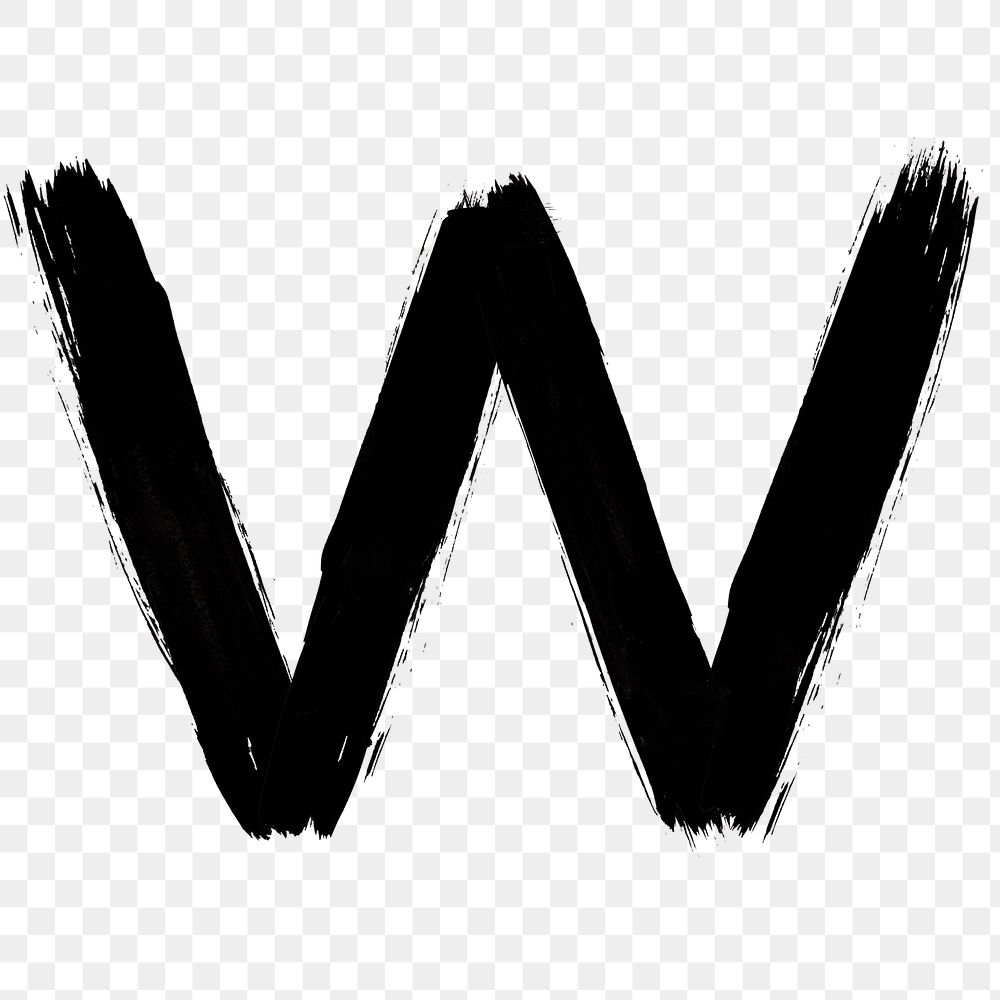Letter W png grunge brush stroke typography