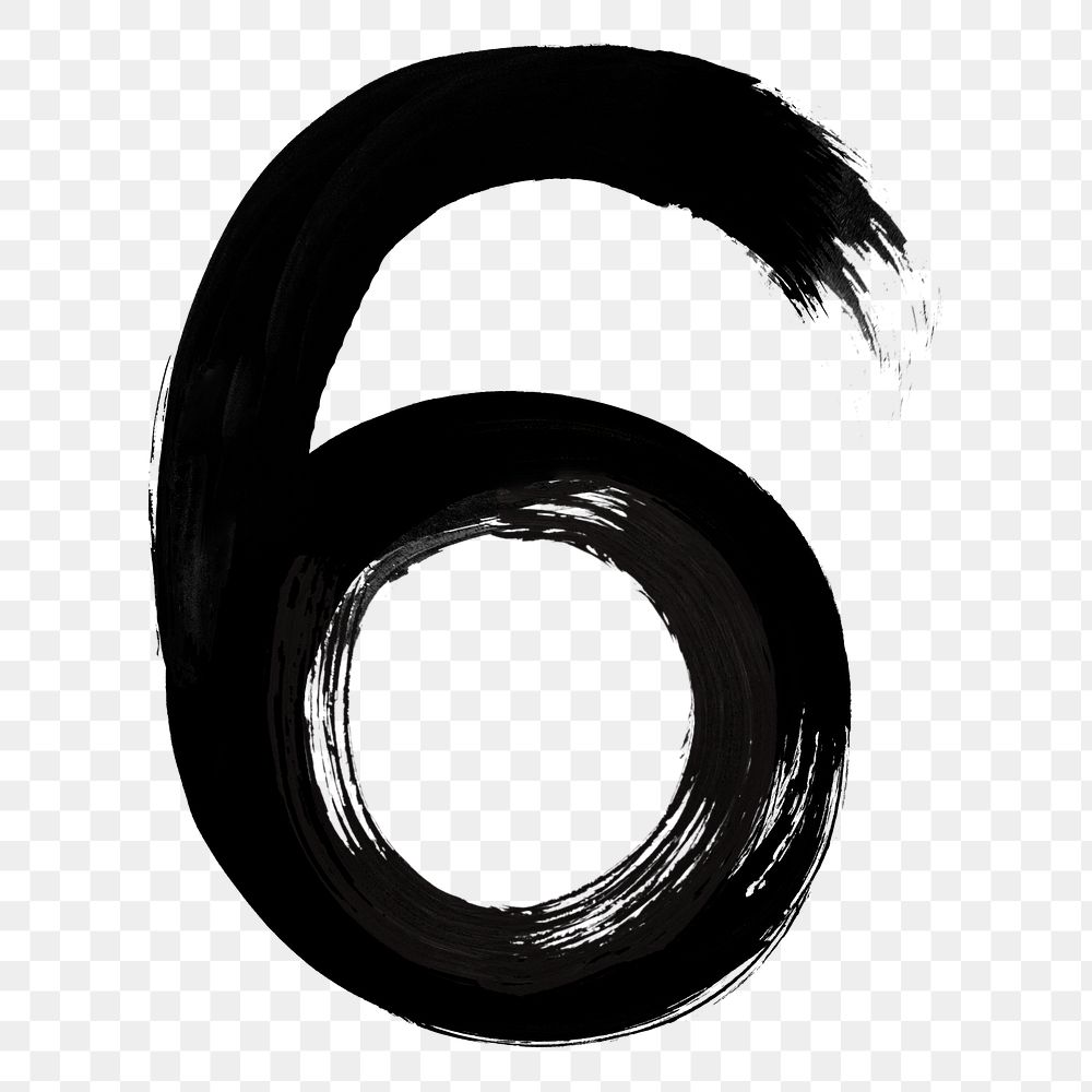 PNG number 6 brush stroke hand drawn font style 