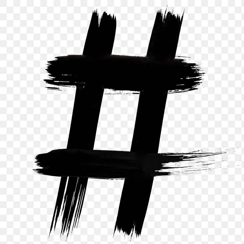 Hashtag sign brush stroke style png typography