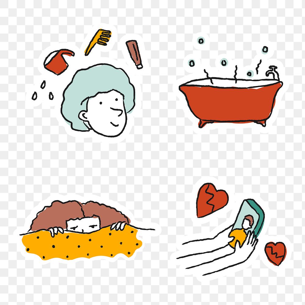 Activities at home doodle style sticker design element set