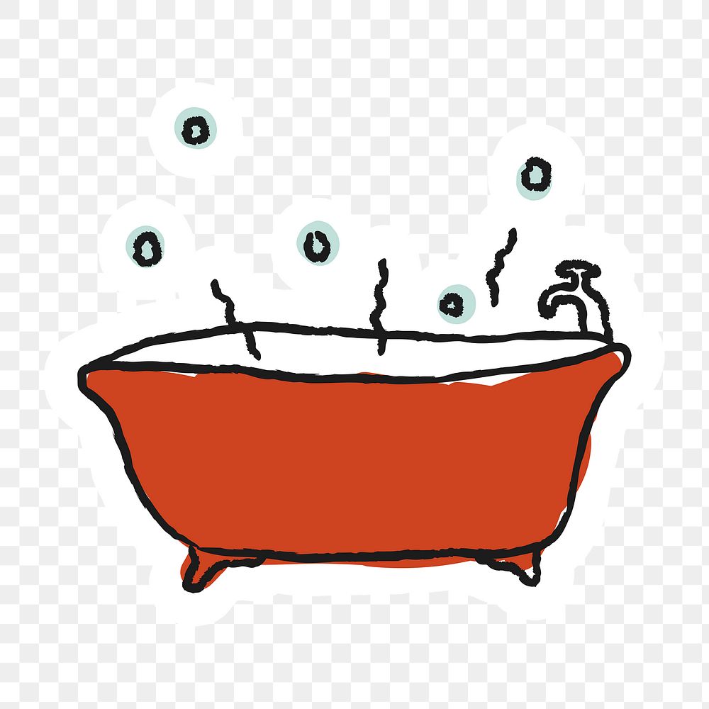Doodle red bathtub sticker with a white border design element