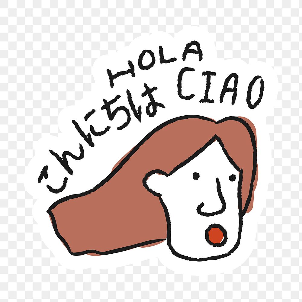 Woman learning a new language doodle sticker design element