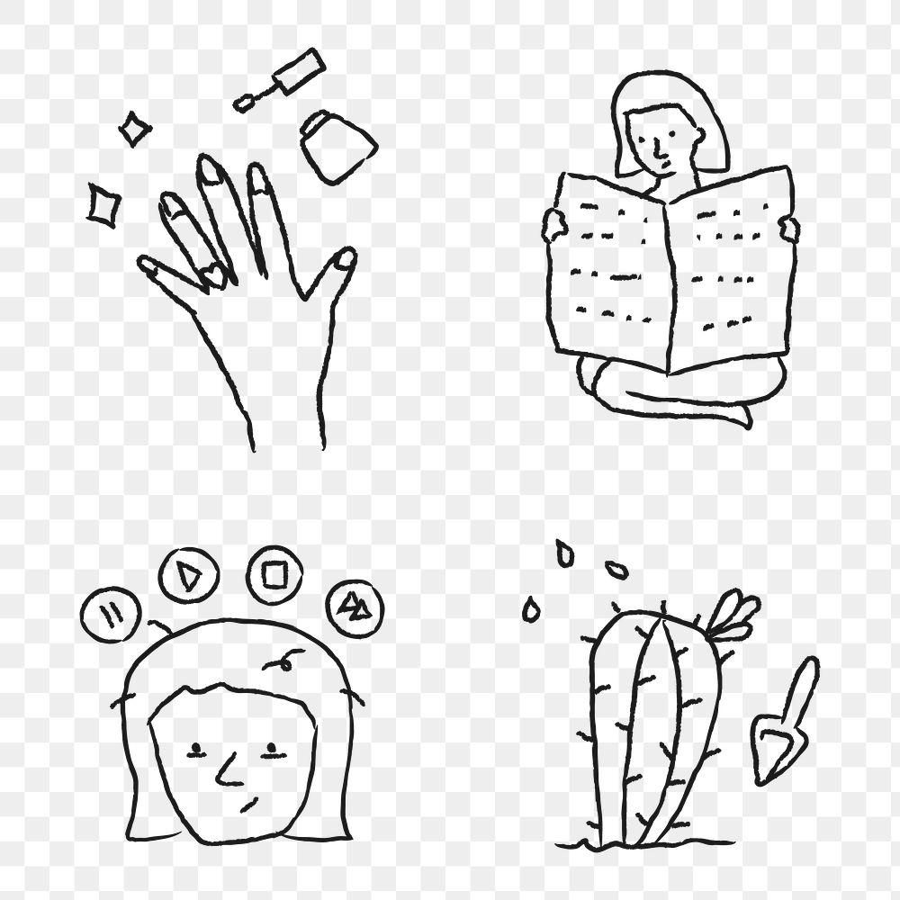 Activities at home doodle style design element set