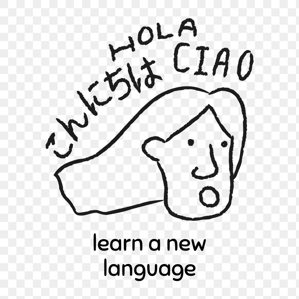 Woman learning a new language doodle style design element