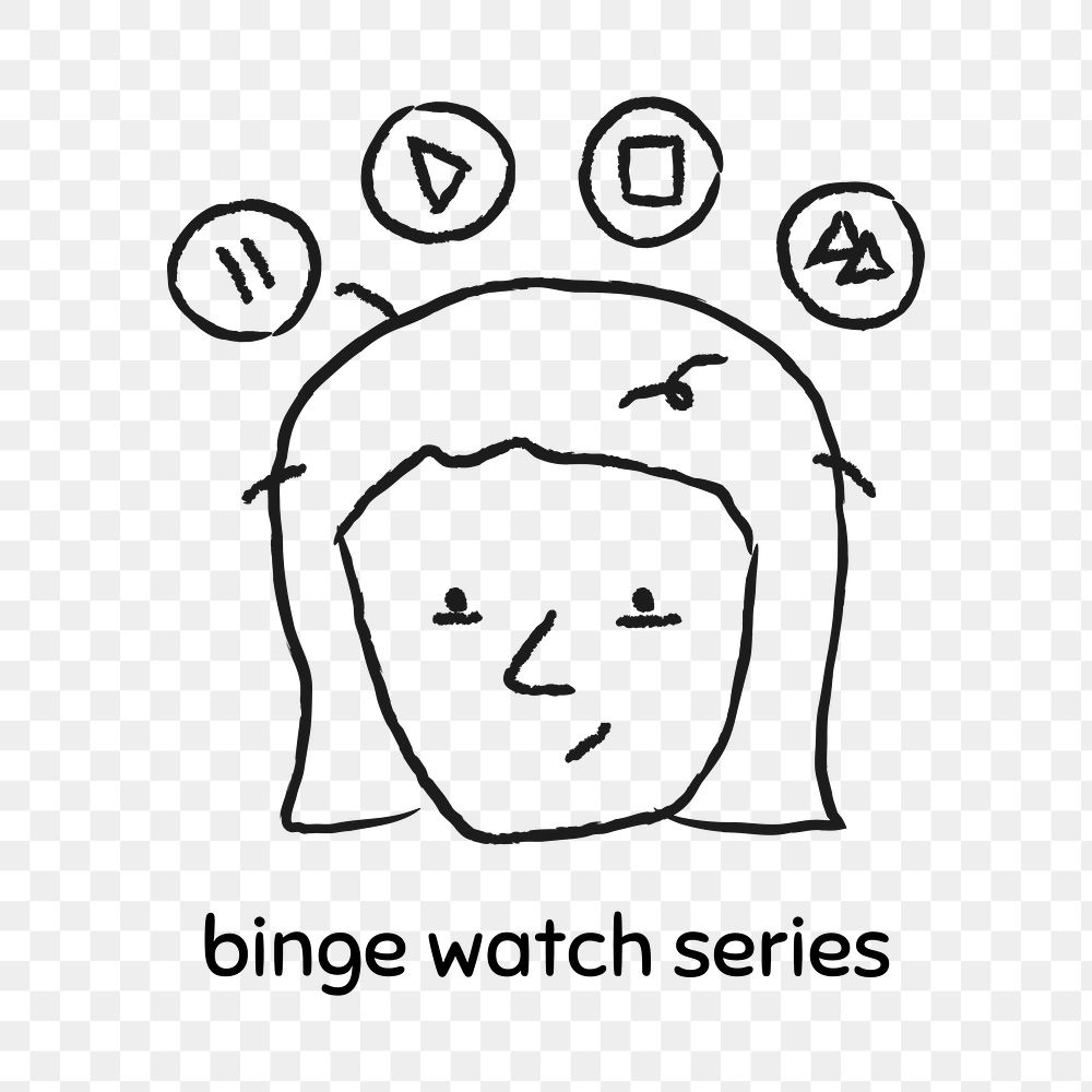 Woman binge-watch series doodle style design element