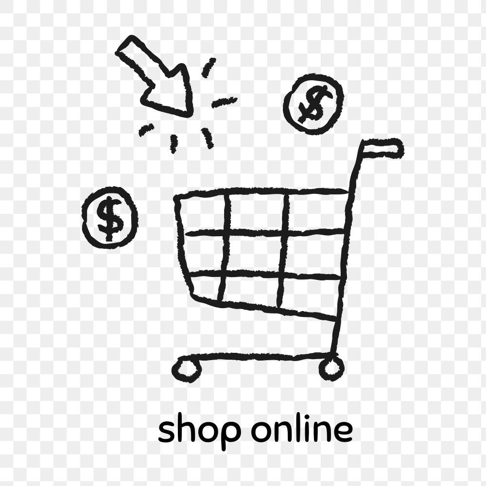 Online shopping cart doodle style design element