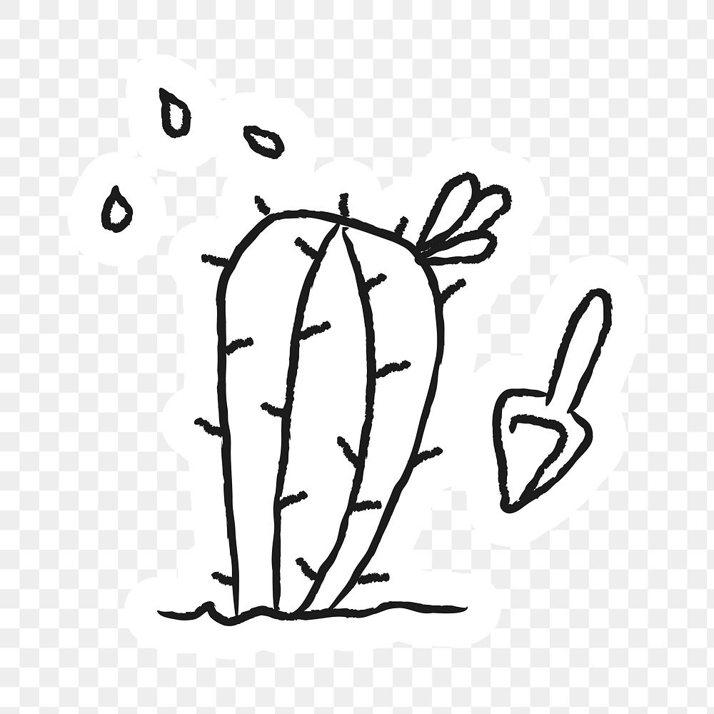 Planting cactus doodle sticker design element