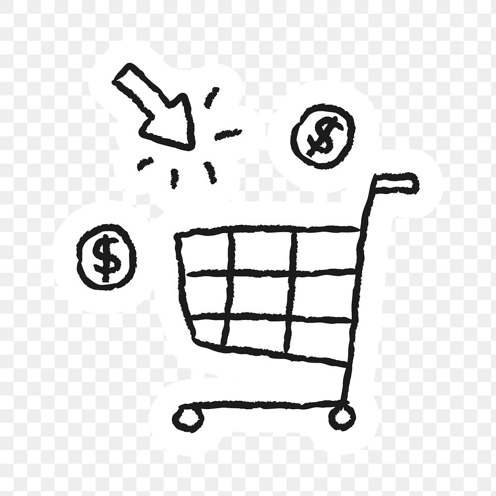 Online shopping cart doodle sticker design element