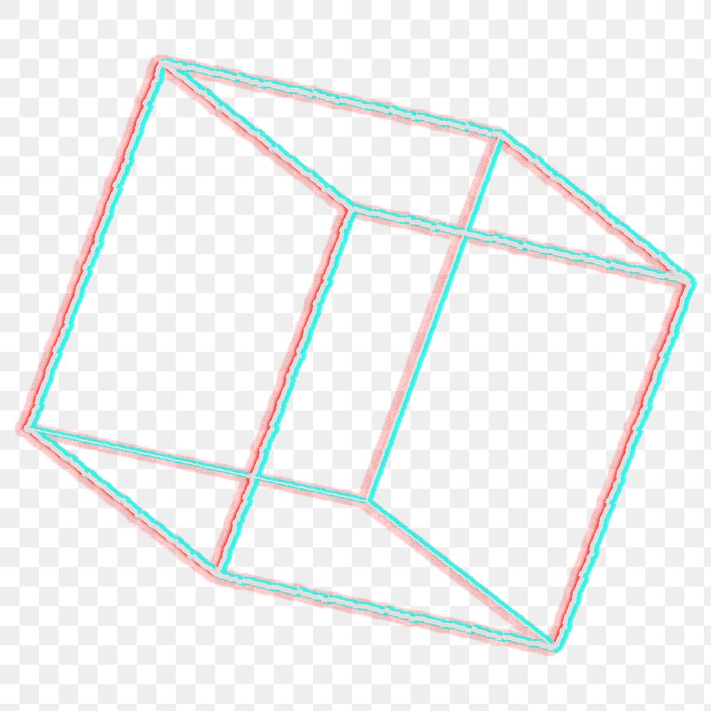3D geometric cube with glitch effect design element