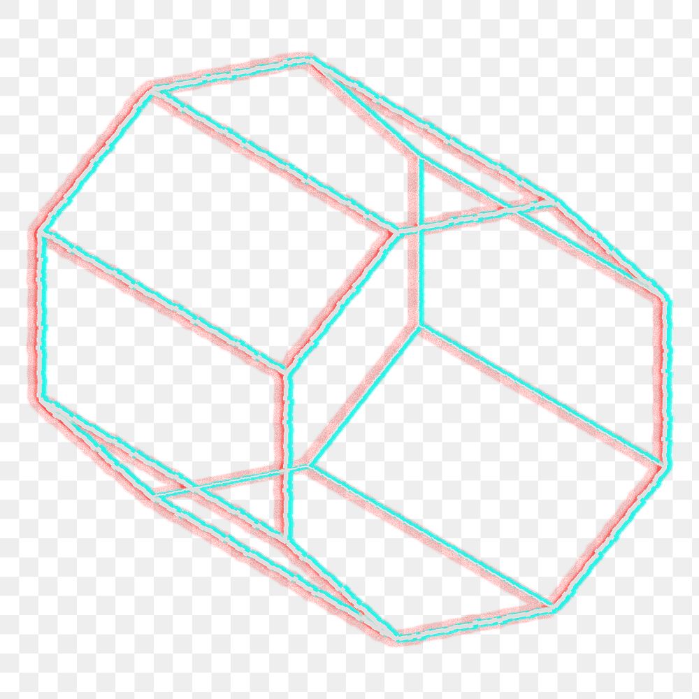 3D hexagonal prism with glitch effect design element