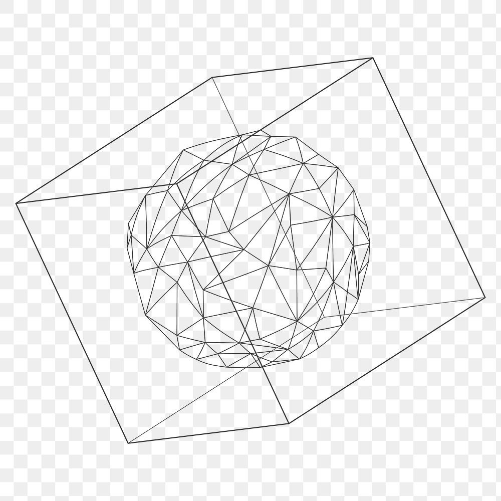 3D icosahedron in a cube design element 