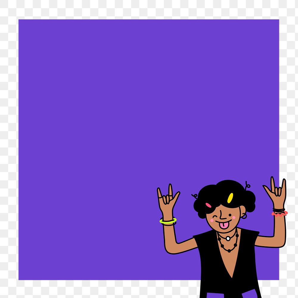 Playful cool kid character on a purple background design element