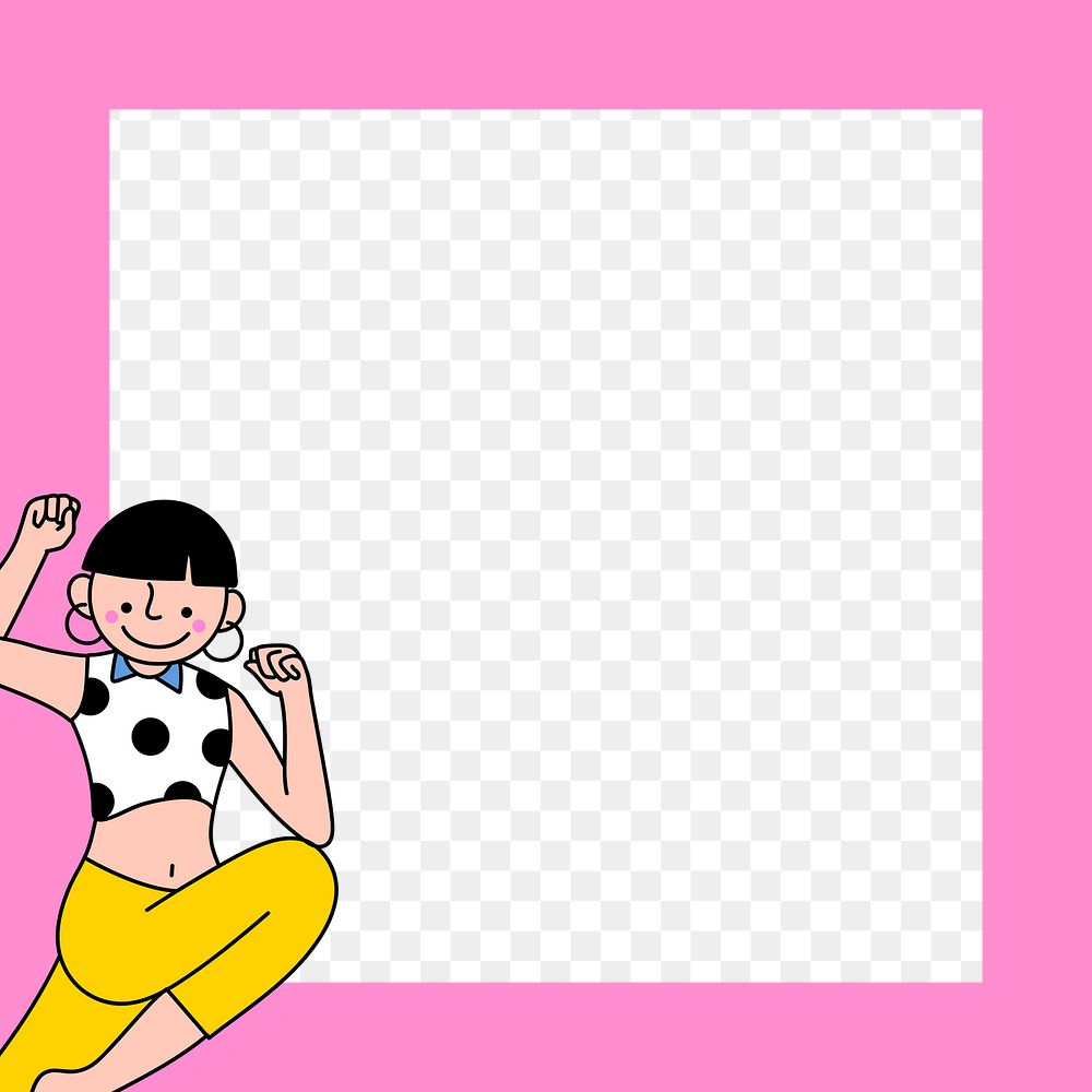 Cool woman character on a pink frame design element
