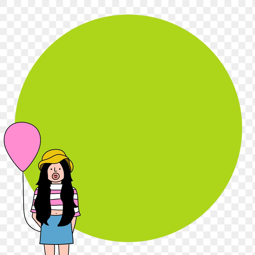 Girl blowing bubble gum and pink balloon design element