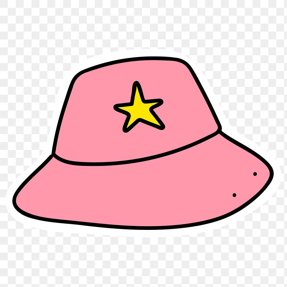 Pink bucket hat sticker with a white border design element