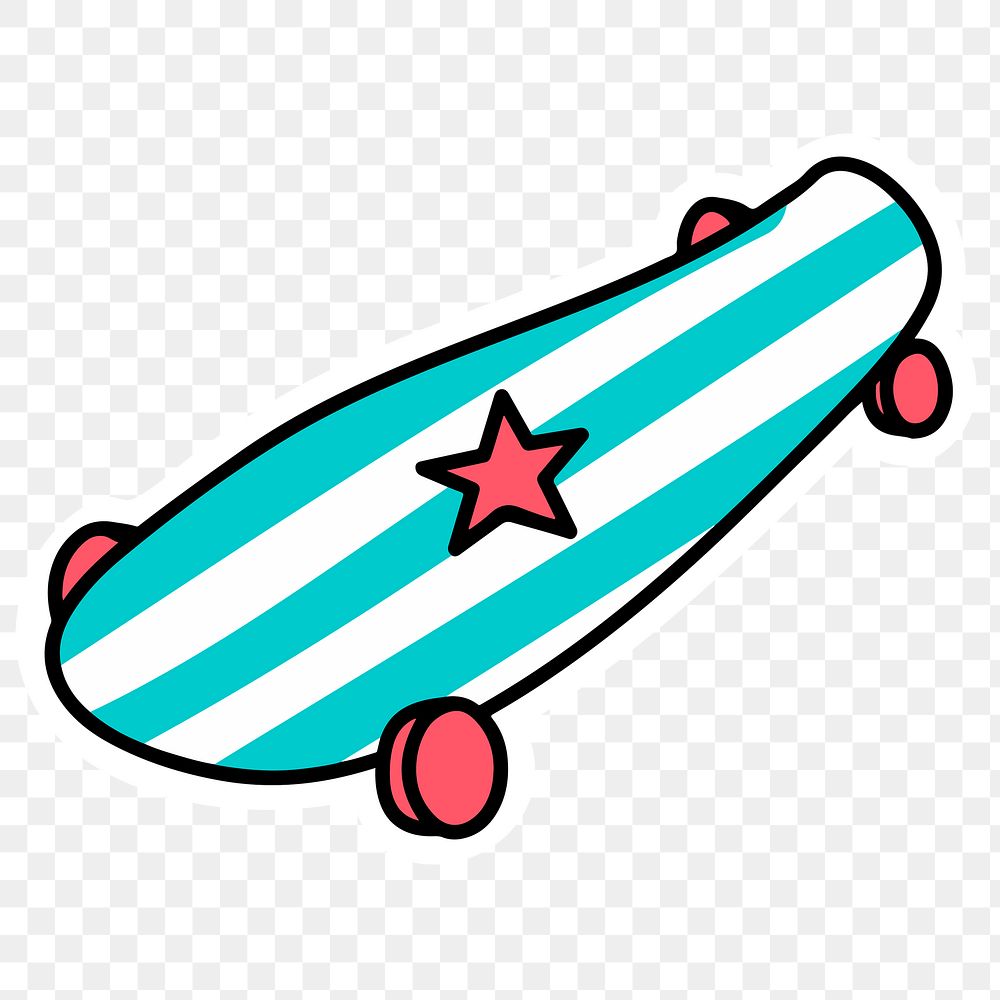Striped skateboard sticker with a white border design element