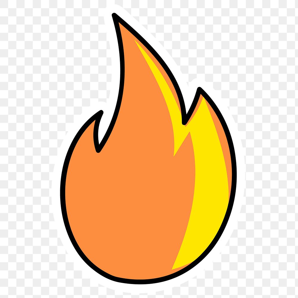 Flaming fire sticker with a white border design element