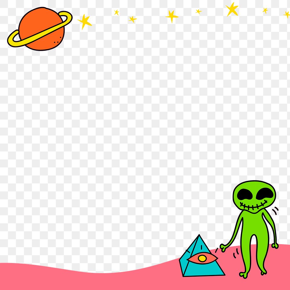 Frame with alien and planet Saturn design element 
