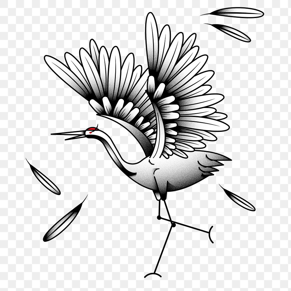 Japanese red-crowned crane bird tattoo design element