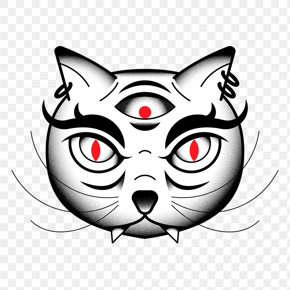 Three-eyed bakeneko Japanese monster cat tattoo design element