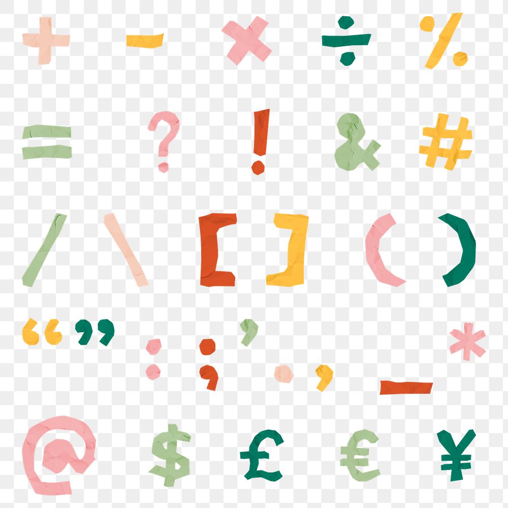 Punctuation marks png doodle typography set