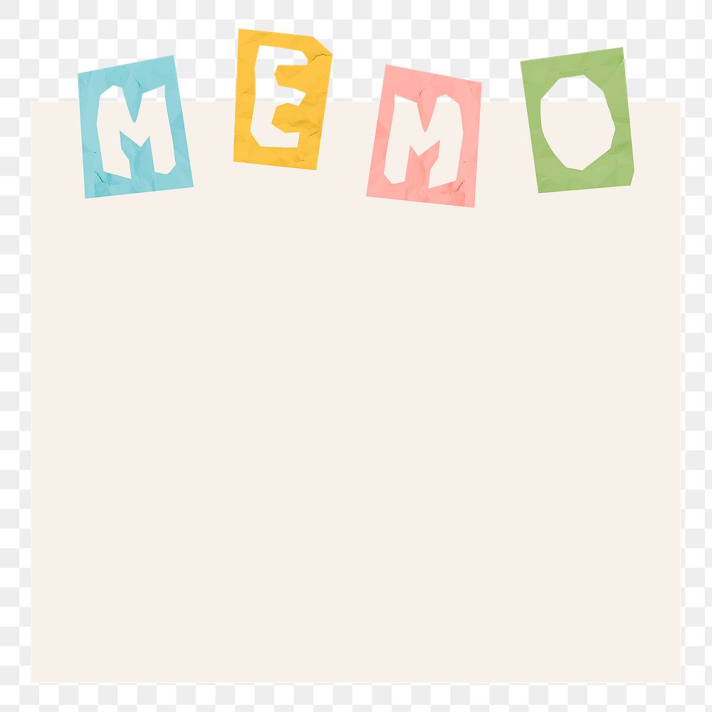 MEMO paper cut font word png colorful typography paper cut font