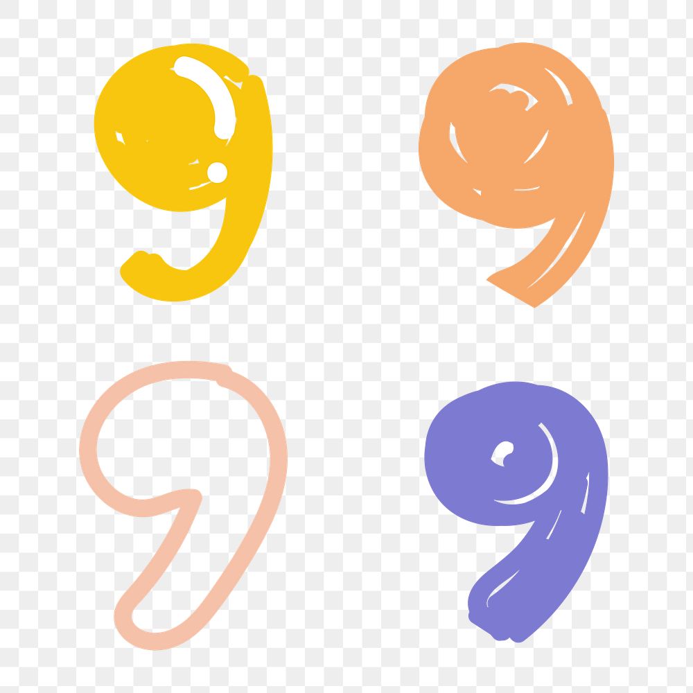 Pastel comma symbol png doodle font hand drawn collection