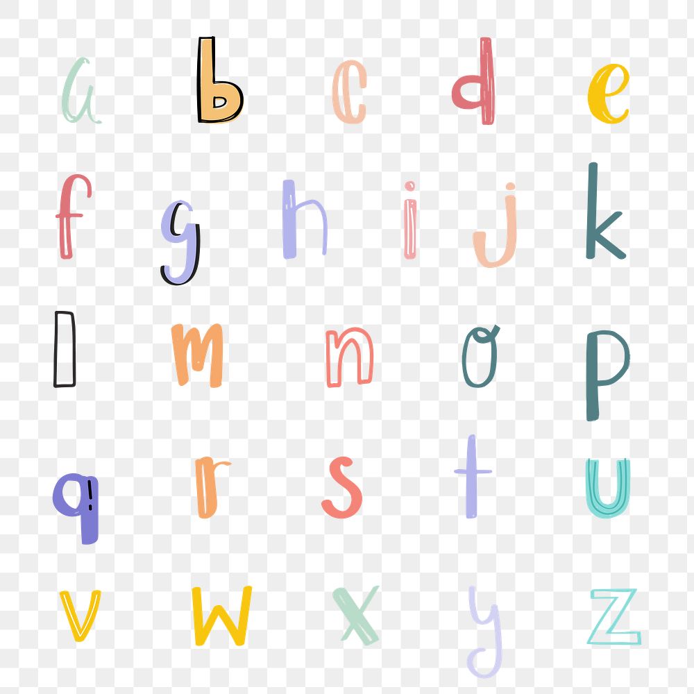 Hand drawn alphabet png doodle font typography set 