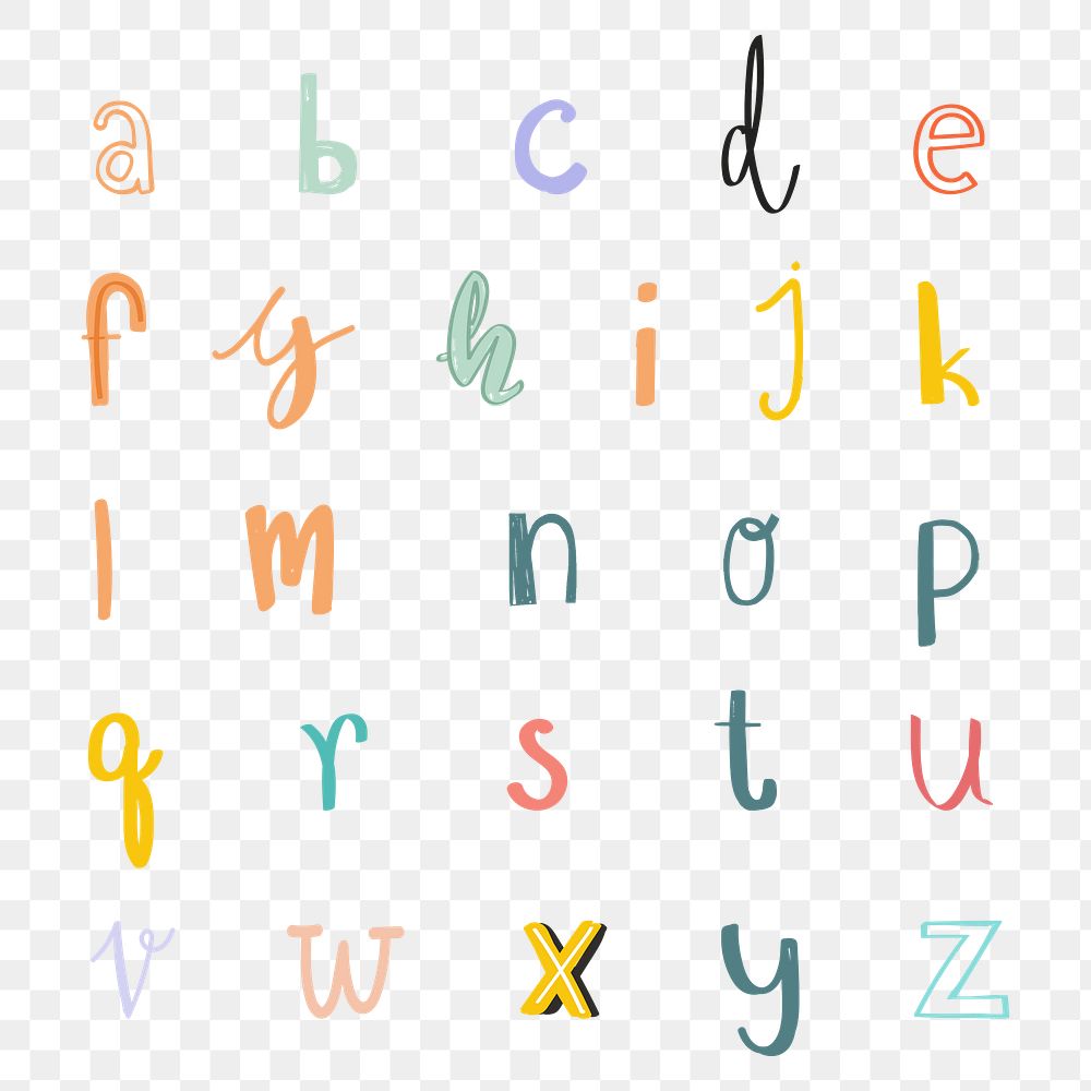 Hand drawn alphabet png doodle font typography set 