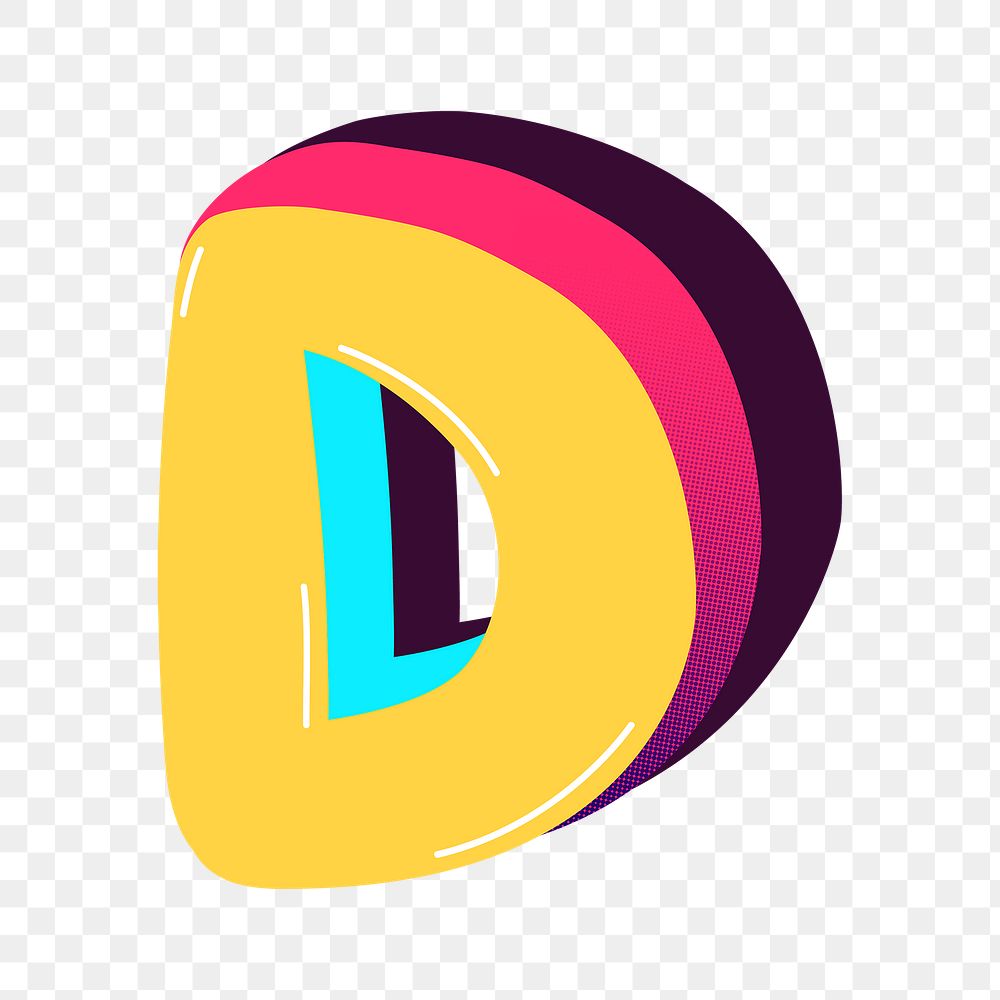 Letter D png yellow funky stylized typography