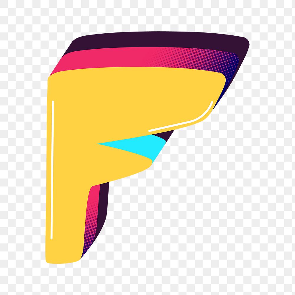Png letter F yellow funky stylized typography