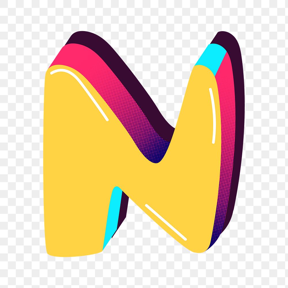 Letter N yellow funky png stylized typography
