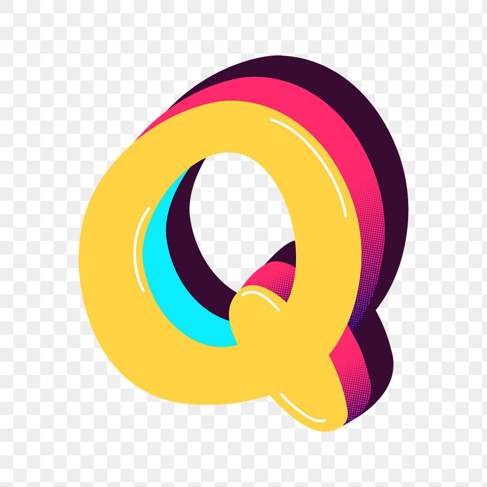 Letter Q yellow funky png stylized typography