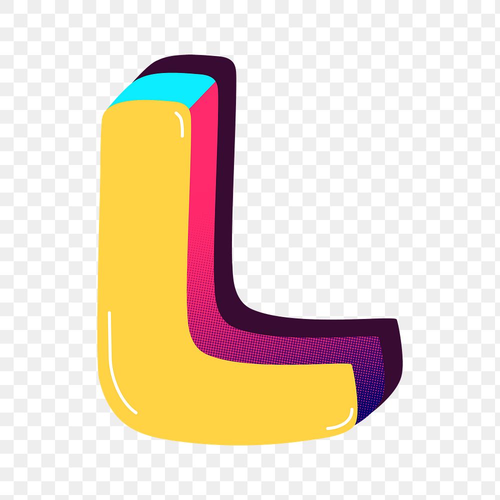 Png letter L yellow funky stylized typography