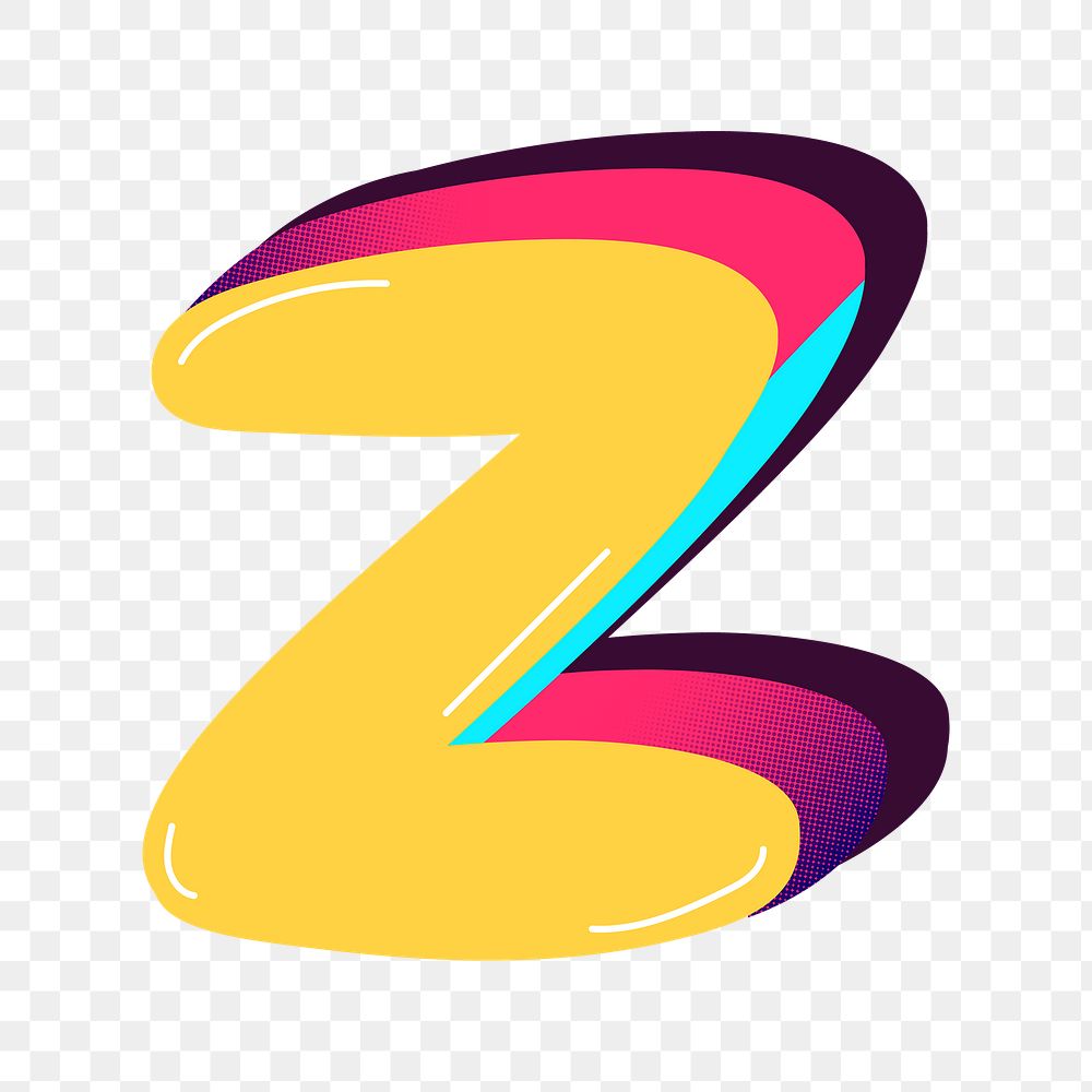 Letter Z yellow funky png stylized typography