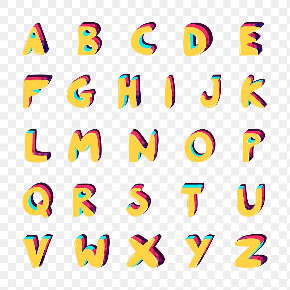 Png A-Z bold funky font alphabet typography set