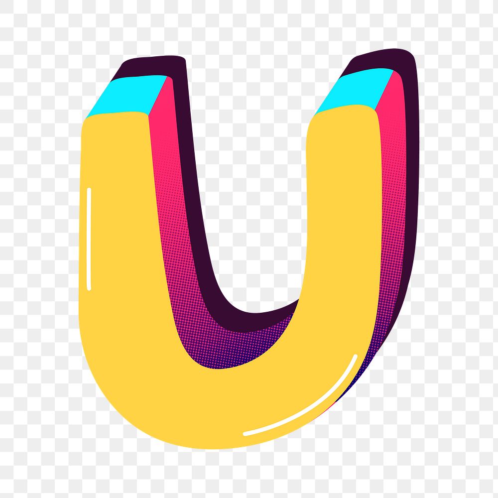 Png letter U yellow funky stylized typography