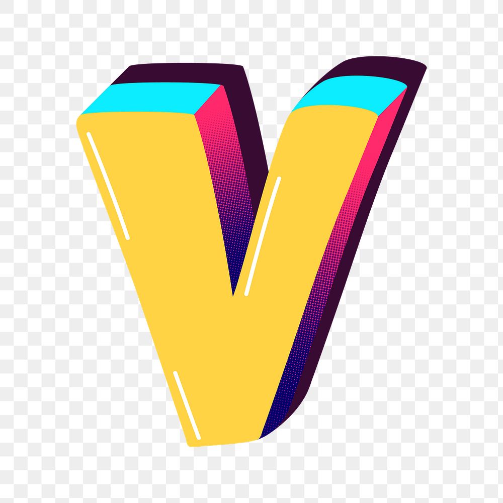 Letter V png yellow funky stylized typography