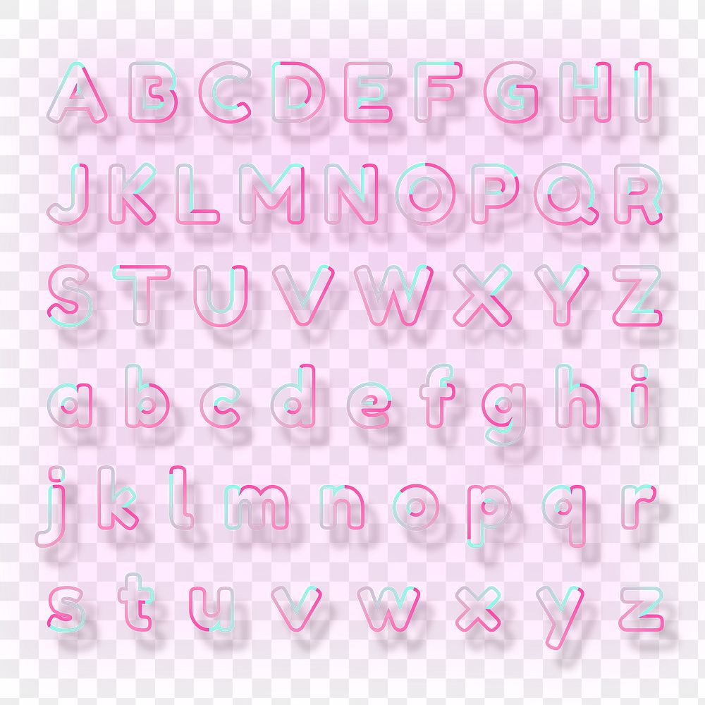 Alphabet png pink neon font typography set