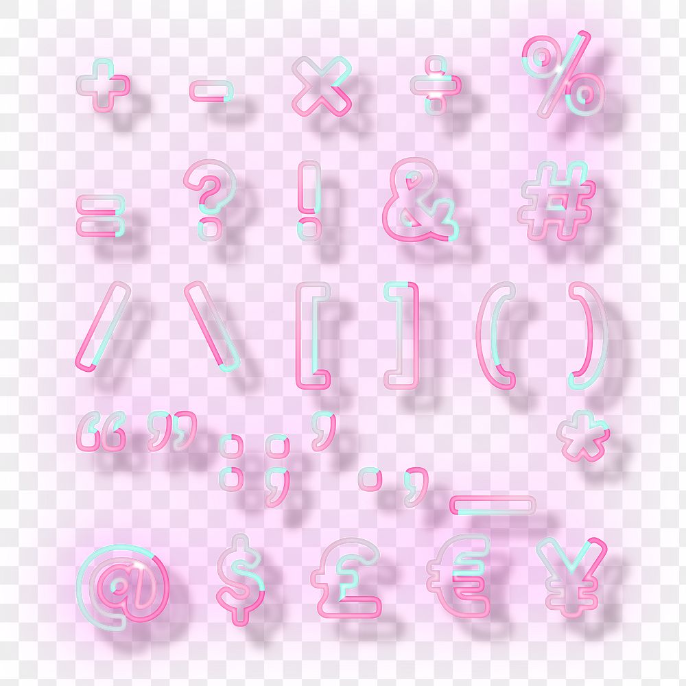 Pink neon font symbol png typography set